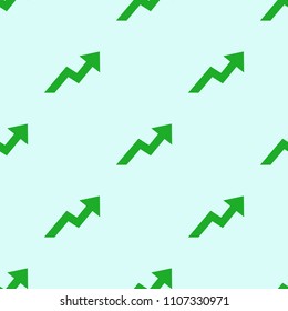 green growing up arrow object seamless pattern on blue background, vector illustrator