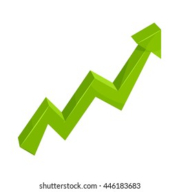 Green growth arrow chart icon in cartoon style on a white background