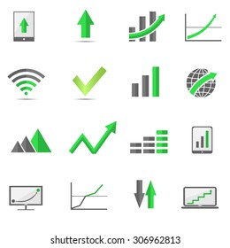 Green Growth arrow icon set. Financial or economic graphs and diagrams