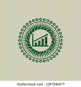 Green growth chart icon inside distress rubber stamp
