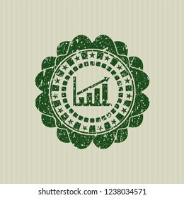 Green growth chart icon with rubber seal texture