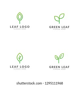 Green growth leaf logo template collection, line style vector design