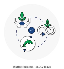 Green Growth and Protection Cycle Editable Stroke Icon. Eco-friendly protection, renewable growth, and marine sustainability symbol.