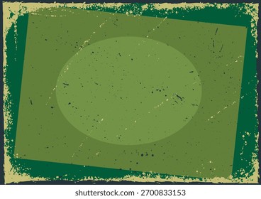 Grüner abstrakter Grunge-Hintergrund mit verzerrter Textur; Vintage Dunkelgrün und Olivroh Tapete Design mit subtilen geometrischen Rechteck und Kreis Formen