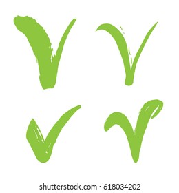 Green grunge approve Check marks set. Grunge tick icon isolated on white for websites