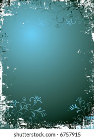 green grunge background with floral effect and a worn border