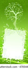 Green grunge background with music tree and blank space for your text