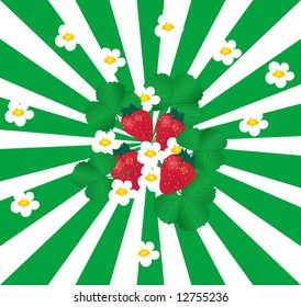 Green grunge background with strawberries