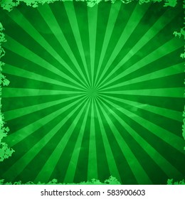 Green Grunge Background Texture With Sunburst With Gradient Mesh, Vector Illustration