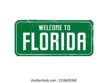 GREEN grunge banner. Welcome to Florida. Vector outline Illustration.