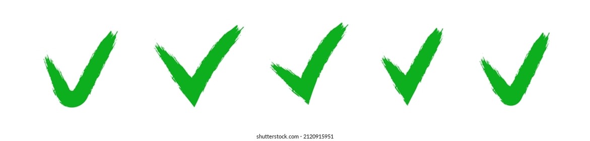 Green grunge check mark. Vector 3d check mark isolated on white background.