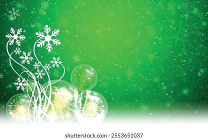 Green grunge Christmas background, Christmas wishes background, Winter Snowfall Christmas background, Flying snow flakes and stars on winter Green background. snowflake template. Vector illustration.