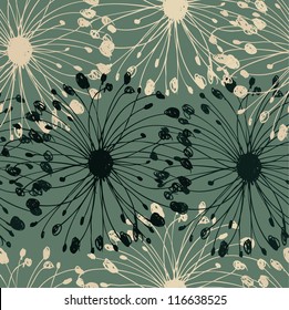 Green grunge circle pattern. Sketchy floral seamless background for cards, crafts, textile, wallpapers, web pages