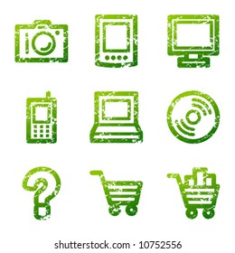 Green grunge electronics contour icons V2