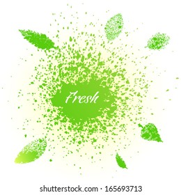 Green grunge element with leaves. Vector background