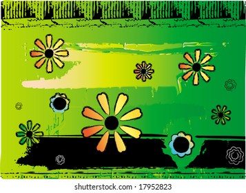 Green with Grunge Flowers