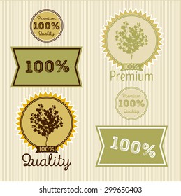 Green grunge label with growing tree. 100% Premium Quality. Label for your packaging design. Vector illustration.