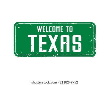 Affiche grunge VERT. Bienvenue au Texas. Illustration vectorielle contour.