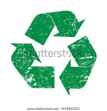Green grunge recycling logo icon vector illustration, isolated on white background