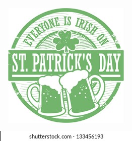 Green grunge rubber stamp with Beer mugs and the text St. Patrick's Day written inside, vector illustration