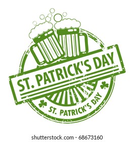 Green grunge rubber stamp with Beer mugs and the text St. Patrick's Day written inside, vector illustration