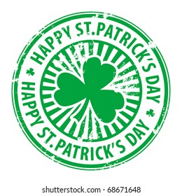 Green grunge rubber stamp with clover and the text Happy St. Patrick's Day written inside, vector illustration