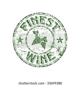 Green grunge rubber stamp with grapes and the text finest wine written inside the stamp
