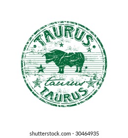 Green grunge rubber stamp with the taurus sign from the zodiac
