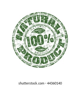 Green grunge rubber stamp with the text one hundred percent natural product written inside the stamp