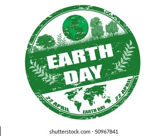 Green grunge rubber stamp with the text earth day written inside - check for more