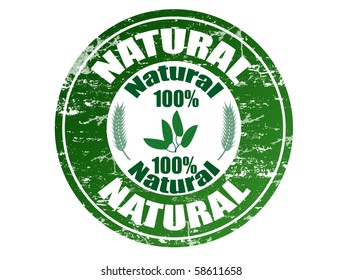 Green grunge rubber stamp with the text natural 100% written inside the stamp