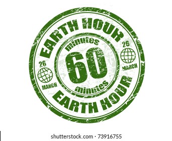 Green grunge rubber stamp with the text earth hour written inside the stamp