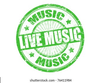 Green Grunge Rubber Stamp With Text Live Music Written Inside, Vector Illustration