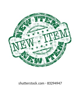 Green grunge rubber stamp with the text new item written inside the stamp