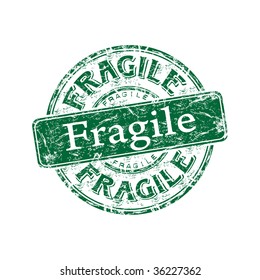 Green grunge rubber stamp with the word fragile written inside the stamp