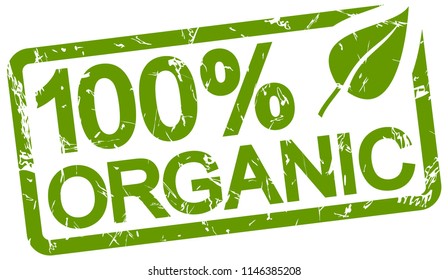 green grunge stamp with text 100% organic isolated on white background