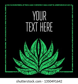 Green grunge vector background - greeting card (invitation) with leafs anf flowers