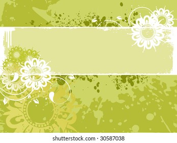 green grunge with white floral pattern background
