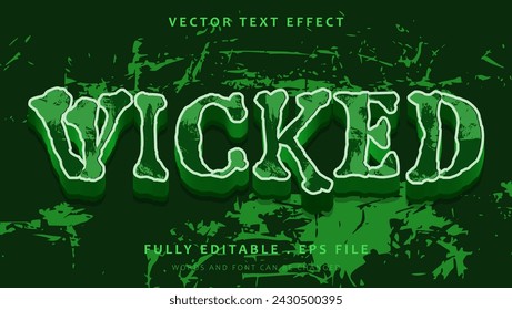 Plantilla de diseño de efecto de texto editable Wicked Grunge verde. Efecto Guardado En Estilo Gráfico