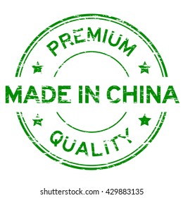 Green grunged rubber stamp "made in China"