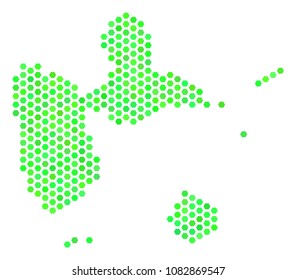 Green Guadeloupe map. Vector hex-tile geographic plan using green color variations. Abstract Guadeloupe map concept is made of honeycomb elements.
