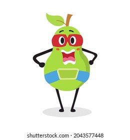 the green guava fruit character becomes a superhero illustration