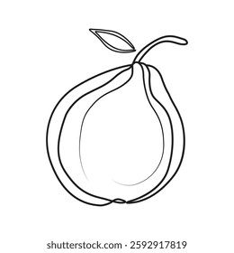 Green guava and line art vector illustration. 