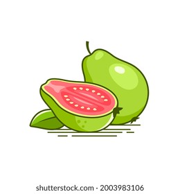 Green Guava vector icon with half piece of guava and green leaf
