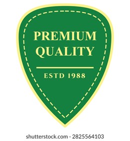Green Guitar Pick Shaped Badge with Premium Quality Text and Yellow Stitching Vector Illustration