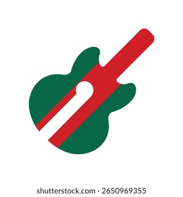 Green guitar shape with red stripes on a Revolucion Mexicana concept musical