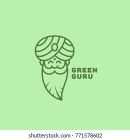 Green guru logo template design in outline style. Vector illustration.