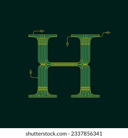 Green H Artdeco Letter. Vector Illustration of Decorative Type Word and Alphabet symbol.