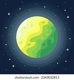 green habitable planet in lifeless space. flat vector illustration