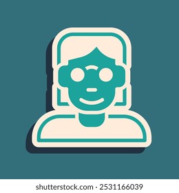 Green Hacker or coder icon isolated on green background. Programmer developer working on code, coding, testing, debugging, analysing. Long shadow style. Vector